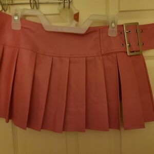 SHEIN Pink Pleated Mini Skirt with Buckle Belt